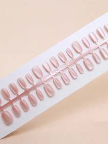 30pcs Short Square Handmade Sweet Style Pink Crystal Cat Eye Nail Tips With 1pc Nail File And 1pc Jelly Glue Nails - 彩色 - 查看 2