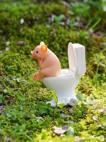 1件 Thinking Pig 收藏系列 精緻豬坐馬桶樹脂小雕像－可愛動物裝飾品，適用於室內外使用，婚禮與家居裝飾，無需電池，趣味活潑的桌面擺飾 - A - 查看 3