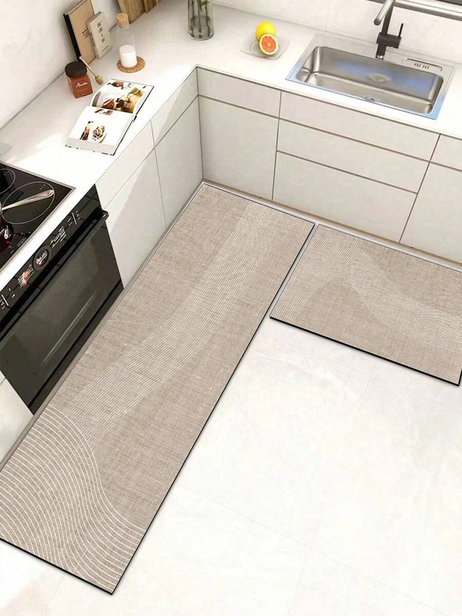 1pc Of White Striped Pattern Rubber Soft Mat For Kitchen Floors, A Water-Absorbing Mat That Is Easy To Clean And Suitable For Use In Kitchens, Bathrooms, And Other Areas. It Is Suitable For Use Throughout The Year And For Various Holidays. - Multicolor - View 1