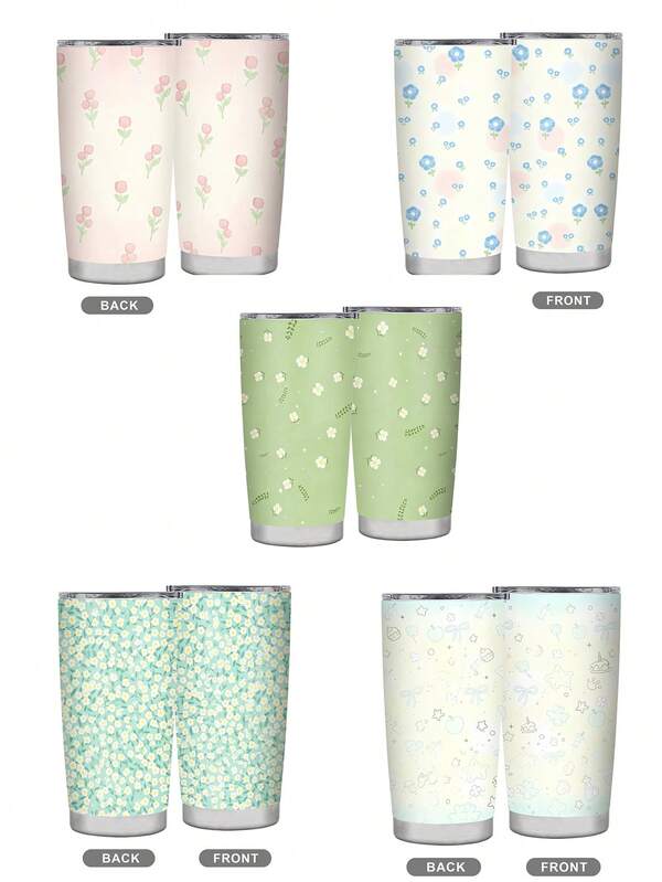 1pc 20oz Stainless Steel Tumbler Pastel Floral Pattern Insulated Cup With Lid, Cute Flower Print Travel Mug For Women Girls, Leak Proof Water Bottle For Office Home Outdoor, Spring Aesthetic Gift