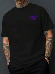 LABZAA, nueva camiseta de cuello redondo para hombre con estampado de doble cara en la parte delantera y trasera, estilo casual, deportivo, moderno y holgado para estudiantes y adolescentes, - Negro - Ver 2