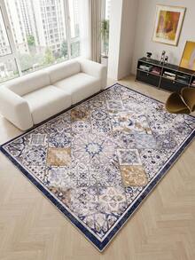 1pc Blue Moroccan Style Living Room Rug. Suitable For Kitchen, Dining Room, Bedroom, Room Holiday Decoration, Indoor/Outdoor, Office, Lobby, Anti-Slip Doormat, Bathroom Rug, Hallway, Study Gaming Area Rug. - Blue - View 6