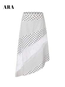 ARA CHIC Women's White Polka Dot Lace Trim Asymmetric Skirt, Breathable Flowy Skirt, Beach Vacation Outfit - Black and White - View 8