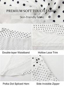 ARA CHIC Women's White Polka Dot Lace Trim Asymmetric Skirt, Breathable Flowy Skirt, Beach Vacation Outfit - Black and White - View 4