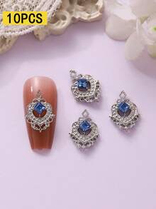 10 Peças Encantos de Arte de Unhas Quadrados Vazados Estilo Corte com Strass, Decoração de Metal 3D de Luxo, Múltiplas Cores, Adequado para Vários Estilos de Arte de Unhas, Unhas Postiças, Gemas de Unhas, Suprimentos de Unhas, Strass de Unhas - Multicolorido - Visão 7