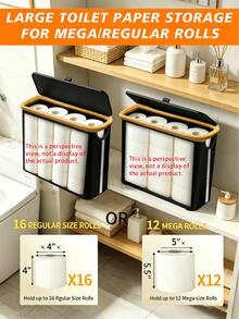 Bamboo Toilet Paper Roll Storage Basket, Toilet Paper Holder, Bathroom Storage Organizer Rack, Tissue Storage Box, Gray Fabric Appearance, Multi-Functional Storage Basket, Laundry Basket, Room Decor, Bathroom Decor, Bathroom Accessories - Multicolor - View 7