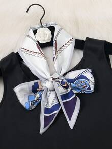 1件女用奢華絲滑長圍巾，雙面印花頸巾，多功能髮帶、腰帶及包包配件，四季時尚披肩 - 多彩印花小飄帶 - 查看 13