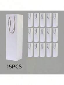 20pcs/Pack Paper Bags, Wine Gift Bags, Party Supplies Paper Bags, Thickened Cardboard Bottom, With Rope Handles, Single Bottle Wine Gift Bags, Size: 34.7cm*9.5cm*9cm, Christmas - White - View 9