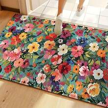 1pc Retro Floral Pattern Design Microfiber Bath Mat,Non-Slip And Soft Bathroom Floor Rugs,Doormat,Water Absorption Mat,Machine Washable,Low Pile,TPR Backing,Knit Fabric,For Bedroom,Kitchen,Indoor Use,Accessories & Home Decor,Perfect New Home Gift - Multicolor - View 8