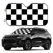 1pc Plaid Pattern Printed Car Front Windshield Sun Shade Decor Vehicle Sun Visor UV Reflector Sun Protection Cover Keeps Vehicle Cool - Sunshade - View 3