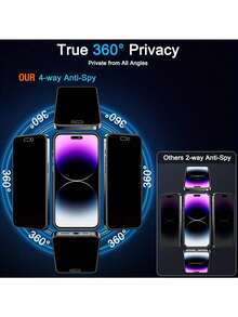 2pcs 360° Full Privacy Anti-Dust Glass Film For IPhone 17/17 Air/17 Pro Max/16 Pro Max/16 Pro/16 Plus/15/14/13/12/11 Auto-Installation 360° Privacy Screen Protector - Black - View 2