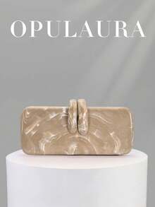 OpulAura 1個歐美風女款壓克力晚宴手拿包，方盒設計配兔子牙扣，適合派對、婚禮、情人節，隨機圖案 - 杏色 - 查看 5