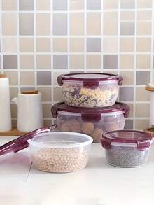 1個紫色與綠色透明密封食品儲存容器，圓形保鮮容器附蓋，最佳保鮮食品容器，塑膠攪拌碗，可堆疊防漏可重複使用廚房儲存容器，適用於微波爐、冰箱和洗碗機，適合儲存歐芹、水果、麵包、雞蛋等 - 彩色 - 查看 8