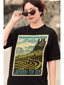 Camiseta con Póster Vintage de Laberinto, Camiseta de Mitología Griega, Ropa de Estilo Dark Academia, Camiseta Literaria, Camiseta para Amantes de los Libros, Camiseta Divertida de Mitos Gri - Negro - Ver 2
