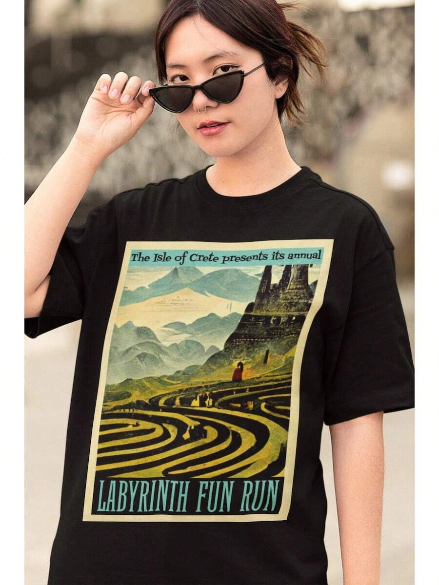 Camiseta con Póster Vintage de Laberinto, Camiseta de Mitología Griega, Ropa de Estilo Dark Academia, Camiseta Literaria, Camiseta para Amantes de los Libros, Camiseta Divertida de Mitos Gri