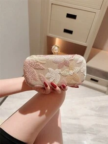 月光之夜多色花卉斜挎小包，時尚復古鏈條晚宴包，迷你方形盒子包，適合派對女孩、新娘、大學生、職場新人及白領女性，適用於派對、舞會、婚禮，完美搭配舞會配件，隨機花色發貨 - 粉色 - 查看 2