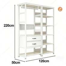 WUWAWDOGA Modern Open Modular Wardrobe For Bedroom With 2 Drawers, Multiple Built-In Shelves And Hanging Rails. White. - White - View 7