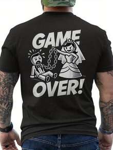 Polternposo Jga Bachelor Party-Shirt - Fun Game Bride And Groom! Printed On Back With Slogan Game Over! - 黑色 - 查看 1