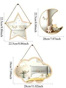 1 pezzo Decorazione da parete a specchio con nuvola, stella e luna, adatta per cameretta, articoli essenziali per neonati, decorazione della stanza, decorazione della cameretta per ragazze, articoli essenziali per neonati - Multicolore - Visualizzare 3