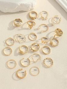 23PCS Vintage Gold Multi-Piece Stackable Ring Set, Snake Faux Pearl Wave Geometric Chain Layered Mixed Rings For Women - Gold - View 6