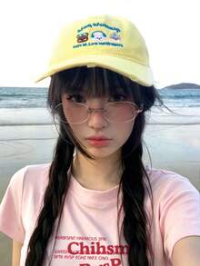 女款美式街頭風修身版型正肩粉色短袖T恤，夏季顯瘦百搭休閒上衣 - 粉紅色-1 - 查看 2