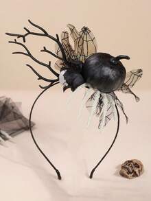 1pc European And American Black Pumpkin Ghost Hand Skeleton Mesh Fun Quirky Party Headband Artificial Flower Branch Photo Prop Masquerade Cosplay Witch Costume Party Dark Gothic Style Headband Hair Accessory - Black - View 5