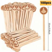 100pcs Disposable Wooden Floral Pattern Stir Sticks, 15cm Coffee Stirrers, Kitchen Accessories, Party Supplies, Suitable For Coffee, Milk Tea, Hot Drinks, Coffee Shop, Milk Tea Shop, Kitchen, Party, Gathering, Afternoon Tea Use - Multicolor - View 7
