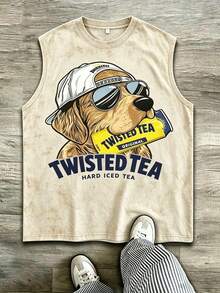Vintage Washed Dog Graphic T‑Shirt, Retro Sunglasses Dog Print Crew Neck Short Sleeve Casual Fall Streetwear Oversized Tee For Women - 杏子2 - 查看 9