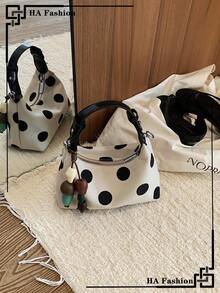 1pc Vintage Polka Dot Handbag Fashion Crossbody Bag - Multicolor - View 8
