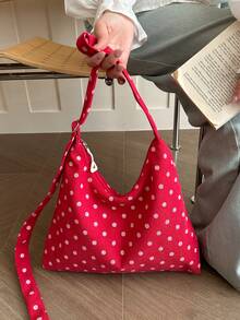 Women's Solid Color PU Leather Fashion Large Capacity Daily Travel Shoulder Bag - Red - View 7