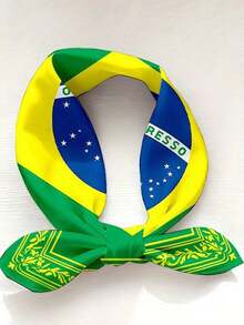 1pc Brazil Flag Pattern 35 Inch Casual Fashion Square Scarf Headscarf Brazil Theme Fashion Accessory - Multicolor - View 2