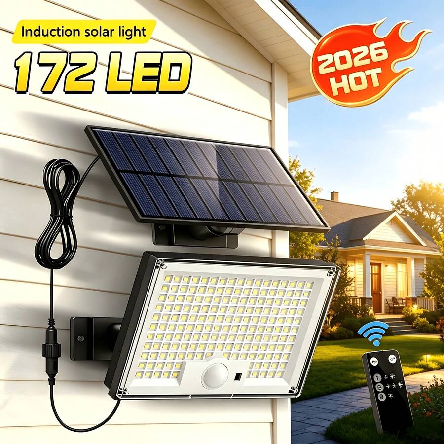 1 Paquete de 172 Luces LED Solares para Exteriores con Sensor de Movimiento, Luces de Pared para Exteriores LP65 para Porche, Patio, Garaje, Jardín, se Cargan Durante el Día y se Iluminan Automáticamente por la Noche.