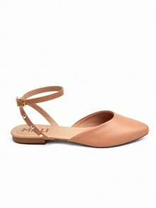 Women's Flat Shoes With Pointed Toe, Adjustable Ankle Strap, Spikes, Comfortable - Beige - View 2