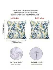 1/2pcs Vintage Blue Branch & Leaf Throw Pillow Cover, Blue-Green Gradient Leaf With Blue Small Flower, Versatile Decorative Cushion For Living Room & Bedroom, Pillow Insert Not Included - Multicolor - View 9