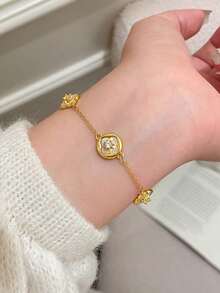 1pc Luxury Niche Fashion Rhinestone Heart-Shaped Women's Bracelet, Party Gift For Friends - Gold - View 2