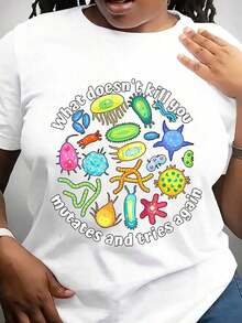 Plus Size Elegant Blouses For Women 100% Cotton Funny Virus Science Teacher T-Shirt, Loose Fit, Casual Crew Neck T-Shirt For Women - 白色 - 查看 1