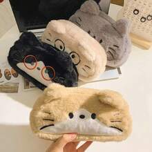 1pc Cute Animal Glasses Plush Pencil Case, Inspired By High-Quality Soft Comfortable Large Capacity Design, Smooth Zipper Storage Space, Suitable For Student School Supplies Organization And Office Stationery Storage, Back To School Reward Birthday Holiday Creative Pencil Case - Multicolor - View 3