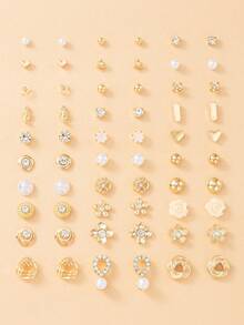 30 Pairs Minimalist Fashion Women's Stud Earring Set, Cute Small Flower Heart & Music Note Earrings Combination, Suitable For Daily Casual Wear, Outings, Jewelry, Holiday Gift - Yellow Gold - View 7