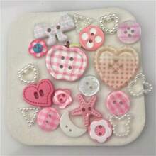 16/26/36/46/56/66/76/86Pcs Buttons, Pink Mixed Buttons/Suitable For Bracelet Charms/Pink-Apple-Heart-Bow-Pattern Random, Suitable For DIY Scrapbook Decoration And Clothing Accessories, Cute Mixed Bracelet Button Charms, Random Styles - Multicolor - View 10