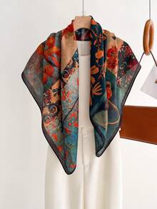1pc Elegant Double-Sided Floral Pattern Printed 90cm Square Scarf Women's Bandana Fashion Versatile Decorative Neck Scarf Outerwear Sun Protection Shawl Suitable For Daily Wear - Multicolor - View 6