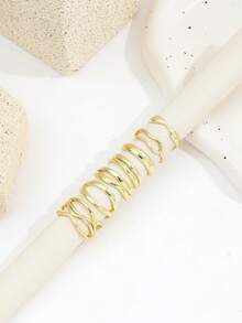 7pcs Gold Metal Thick Ring Set, Minimalist Cross Ring Design, Women's Stackable Simple Finger Ring Jewelry - Gold - View 6
