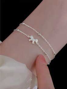 1 Piece Sterling Silver Bracelet With Exquisite Bow And Luxurious Double-Layer Bow Knot Design Bracelet - Double-layer Bow Bracelet - View 1