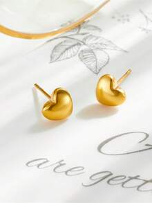 RAYQUEEN Minimalist Stainless Steel Perforated Small Heart-Shaped Fashion Versatile Heart Necklace And Stud Earrings Set Jewelry For Women, Suitable For Daily Wear - Gold - View 7