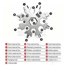 1pc Outdoor Emergency Snowflake Wrench Keychain Practical Small Tool - Silver - View 2