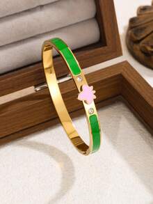 18K Gold Plated Pink & Green Butterfly Zirconia Bracelet, Elegant & Fashionable Jewelry Accessory Suitable For Daily Wear And Parties - Yellow Gold - View 3