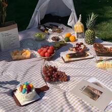 150*200/200*200CM Large Foldable Portable Odorless High-Density Soft Fabric Picnic Mat, Ins Style Coffee Plaid Rectangular, With Carrying Storage Bag, Waterproof Dustproof Grass Carpet, Suitable For Spring/Summer Park Camping Beach Yard Picnic Travel Party - Single Piece - View 4