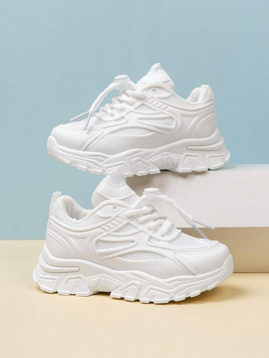 Runs Small, Recommend Ordering One Size Up, 1 Pair Girls' Shoes, White Breathable, Kids' Chunky Sneakers, Elementary School Girls' Sports Shoes, Boys' Soft Sole Anti-Slip Shoes, Campus Shoes, Middle And Older Children/Teenagers Shoes, Boys' Shoes, Girls' Sports Shoes - Ivory White - View 1