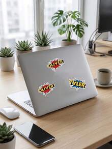 6/13/28pcs Custom Text Comic Stickers, Personalized Superhero Style Decals, Back To School Labels For Water Bottles, Stationery, Laptop, Office Supplies - Multicolor - View 5