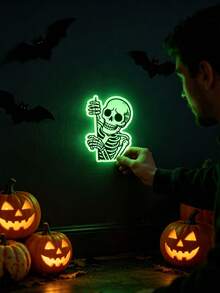 16pcs/Set Halloween Glow-In-The-Dark Skeleton Stickers, Suitable For Car Windows, Bumpers, Laptops, Water Bottles, Skateboards And Luggage. Humorous Peeking Skeleton, Perfect For Desk Decor, Halloween Decorations, Motorcycle Helmets And Wall Decor. - A - View 1
