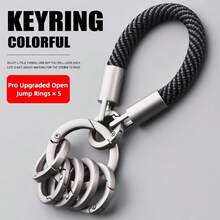 Men's Braided Rope Keychain Car Key Lanyard, Equipped With Multi-Functional Metal Ring, Simple And High-End Key Pendant. - [Upgradeable and Detachable] Black + 5 Spring Coils - View 8